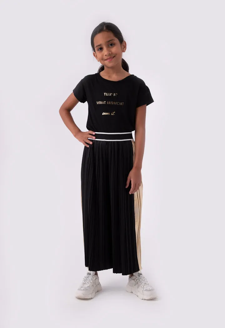 Stripe Elastic Waistband Pleated Culottes