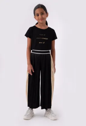 Stripe Elastic Waistband Pleated Culottes