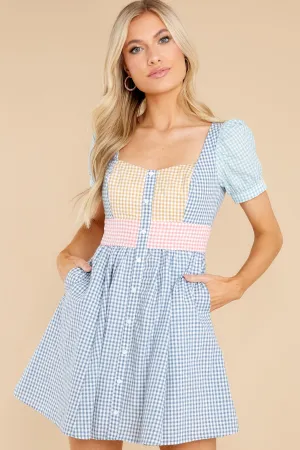 Sweet Wishes Blue Colorblock Gingham Dress