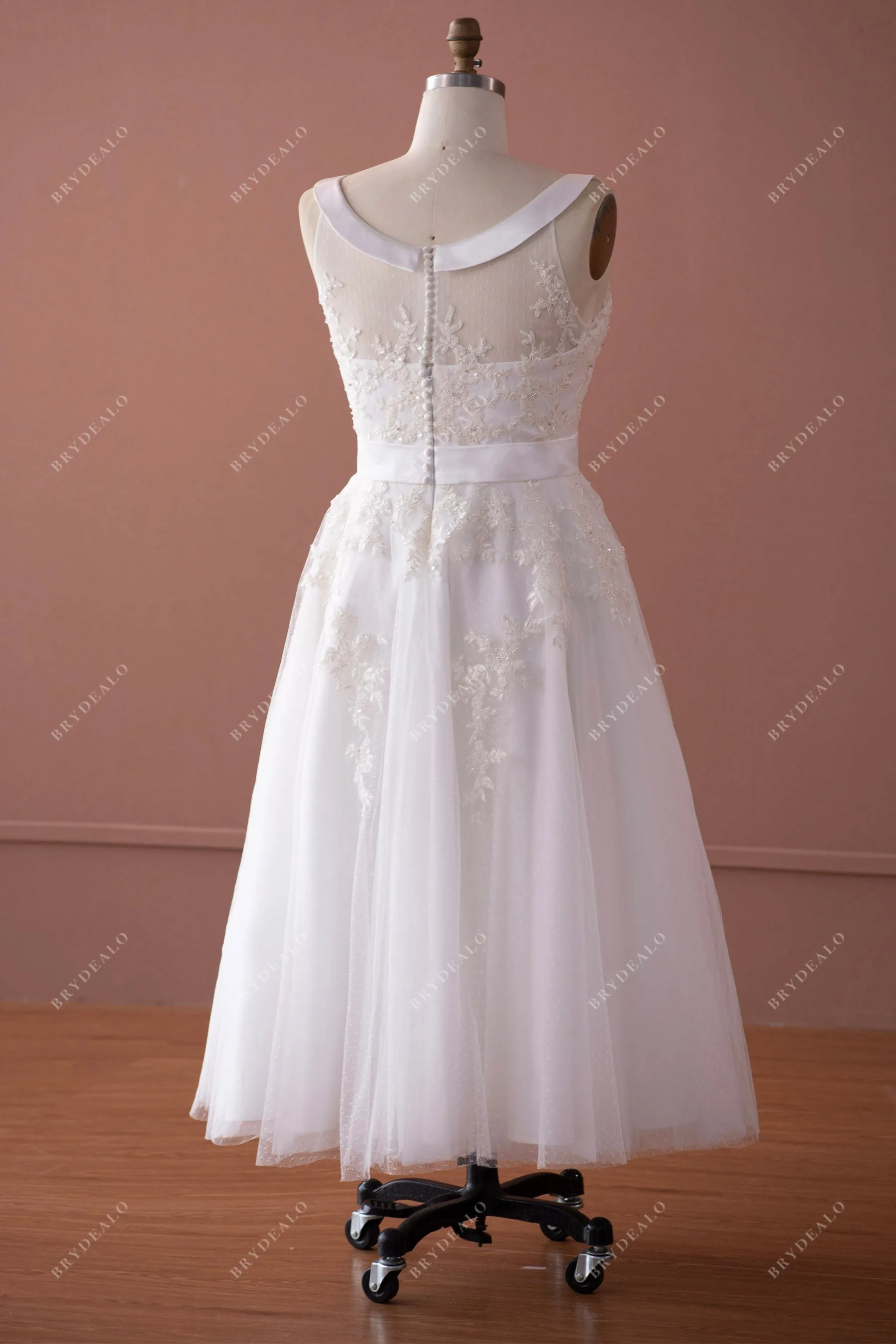 Tea Length Cute Sequin Lace City A-line Wedding Dress