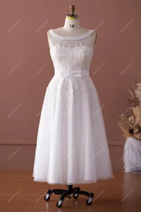 Tea Length Cute Sequin Lace City A-line Wedding Dress