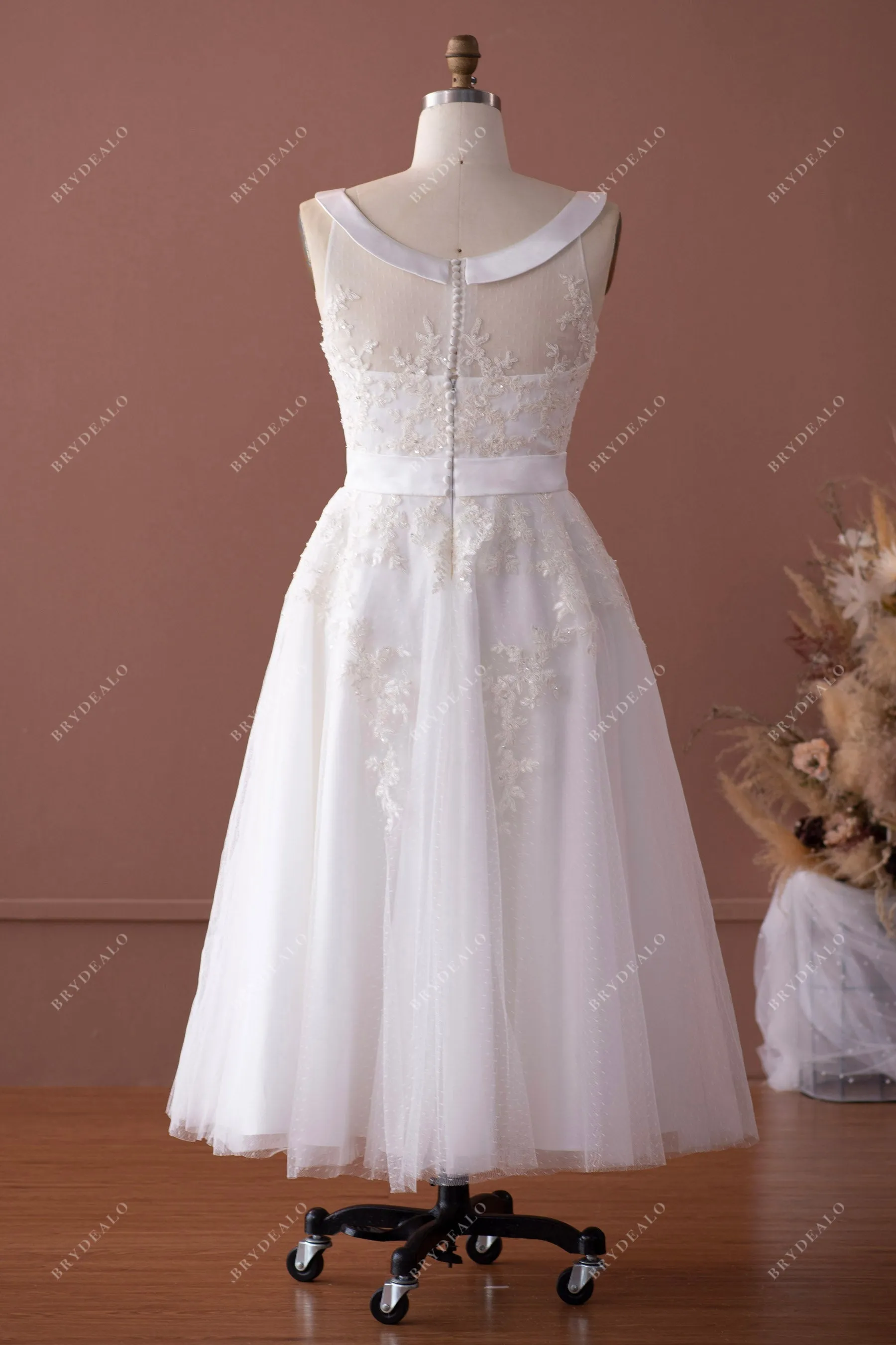 Tea Length Cute Sequin Lace City A-line Wedding Dress