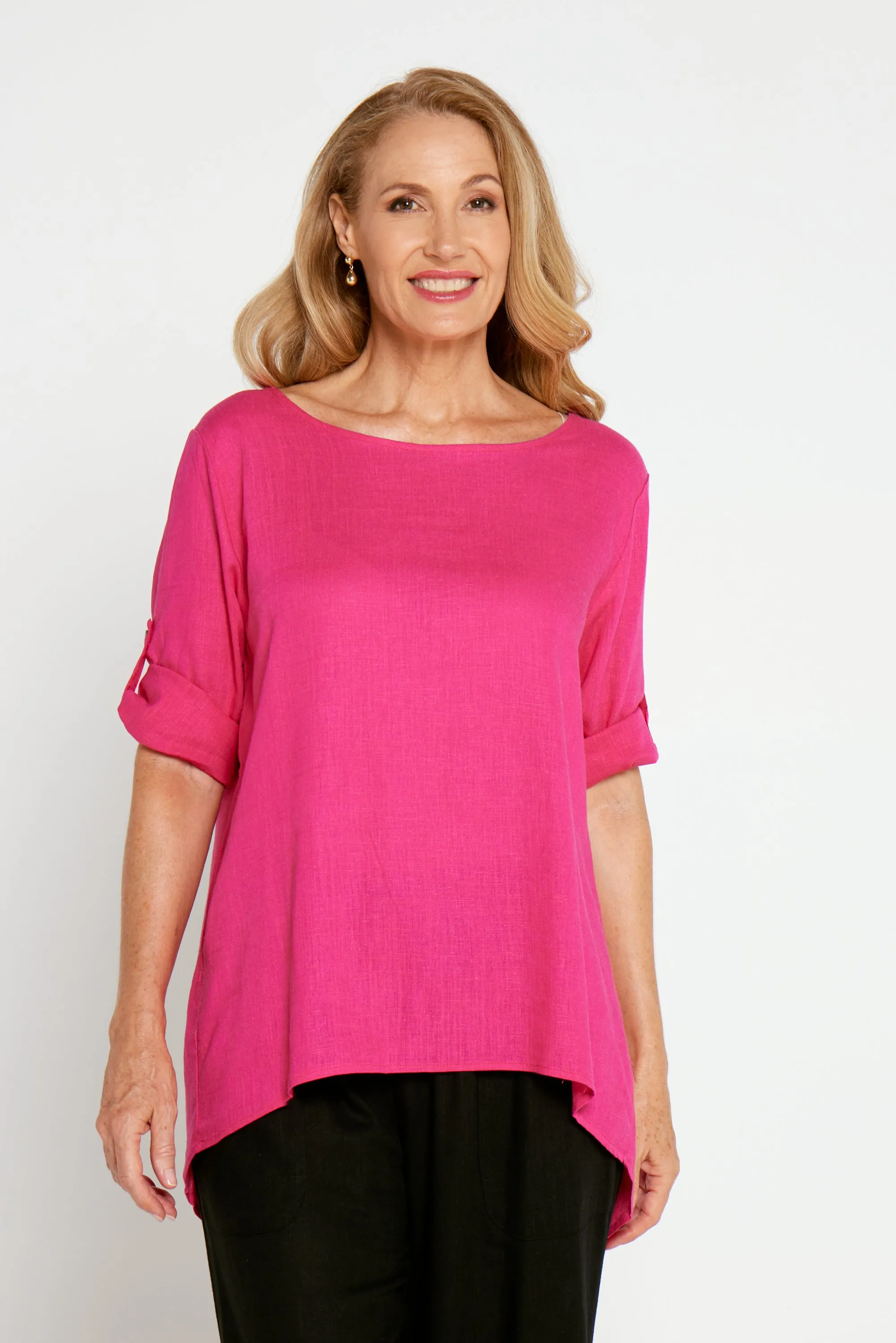 Terese Linen Top - Hot Pink