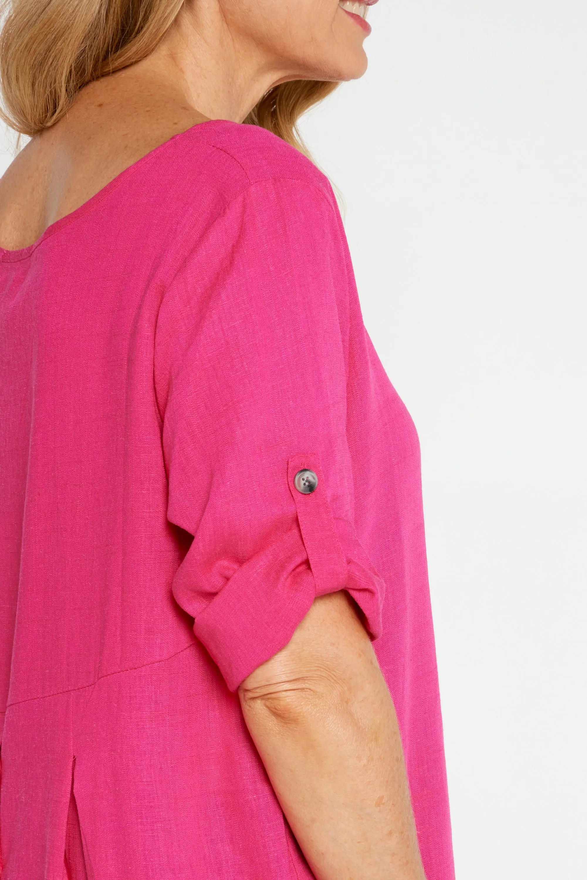 Terese Linen Top - Hot Pink