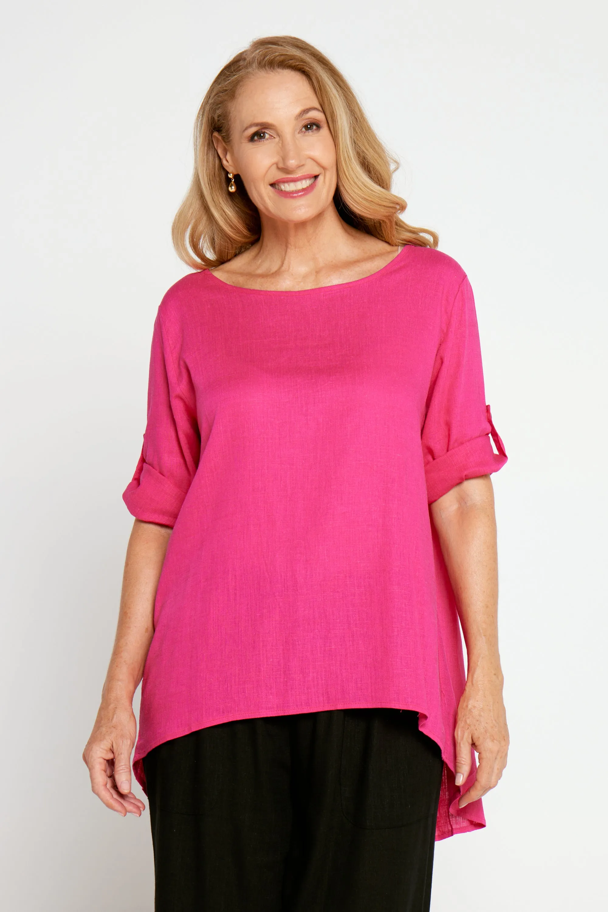 Terese Linen Top - Hot Pink