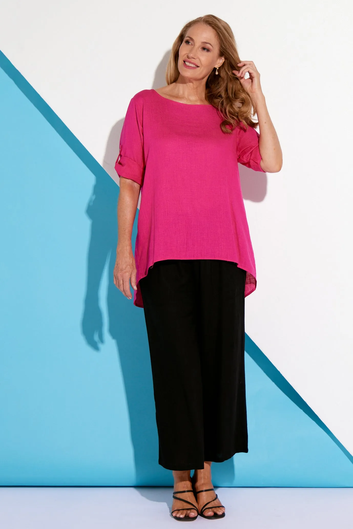 Terese Linen Top - Hot Pink