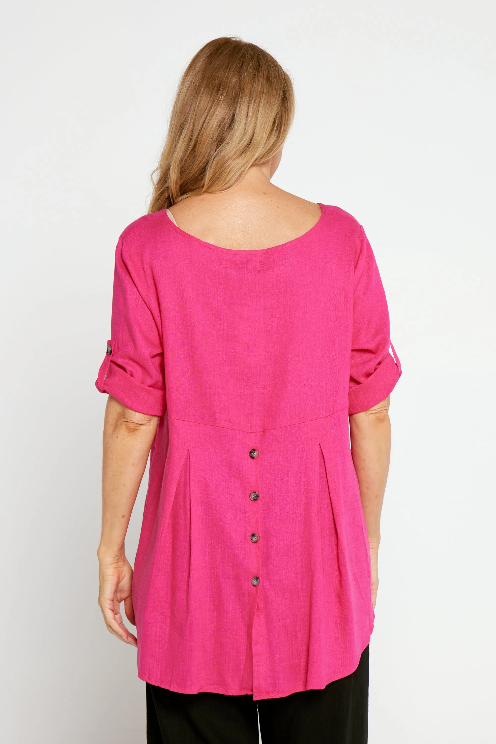 Terese Linen Top - Hot Pink