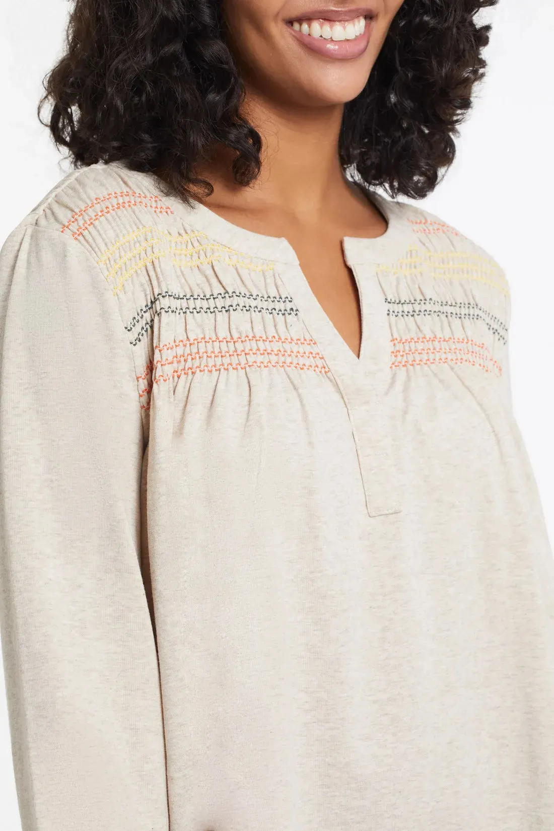 Tribal | Smocked Henley Top | Women's