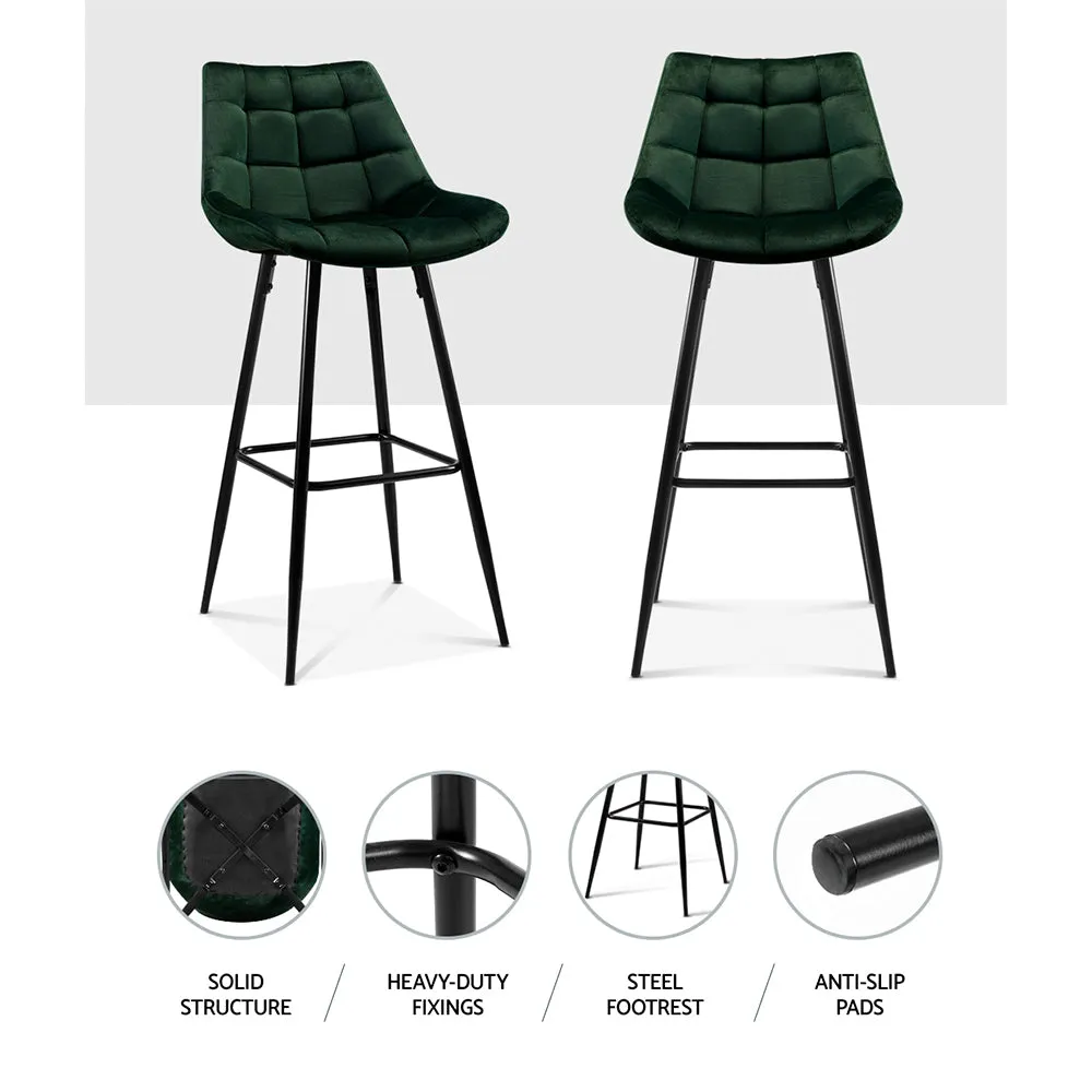 Two Bar Stools Velvet Chairs Green