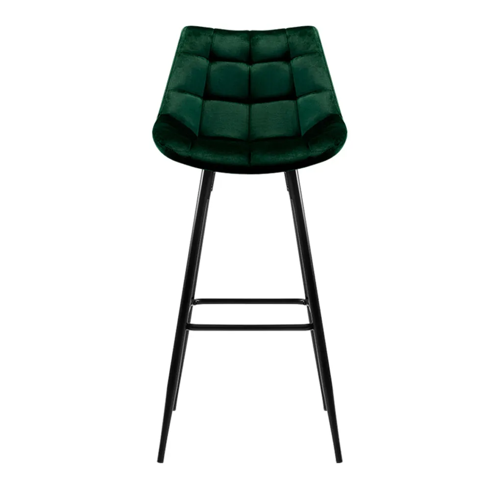 Two Bar Stools Velvet Chairs Green