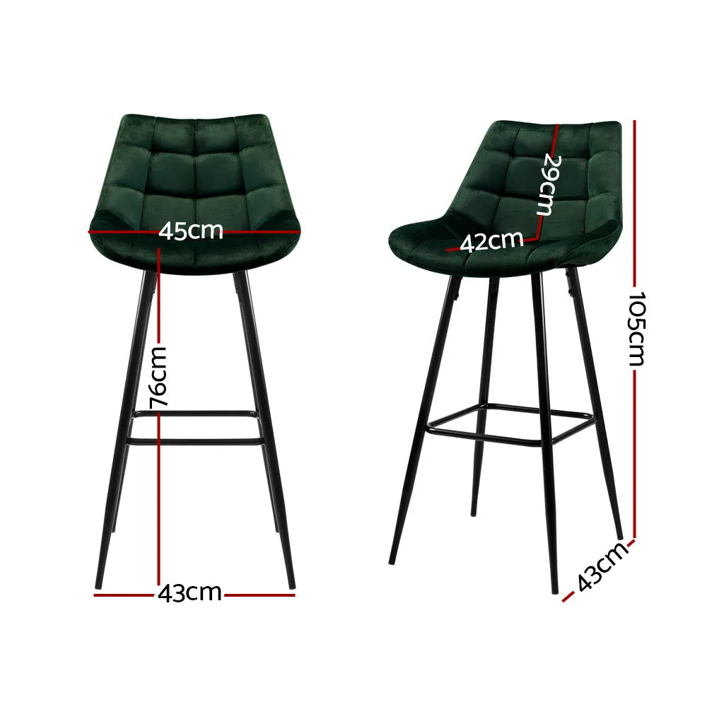 Two Bar Stools Velvet Chairs Green