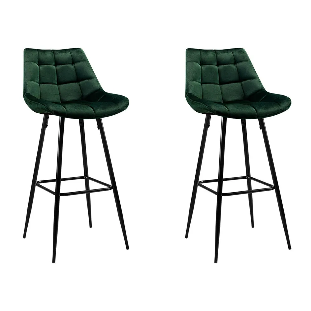 Two Bar Stools Velvet Chairs Green