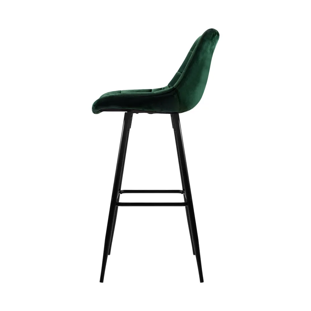 Two Bar Stools Velvet Chairs Green