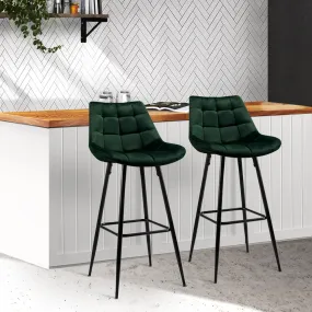 Two Bar Stools Velvet Chairs Green