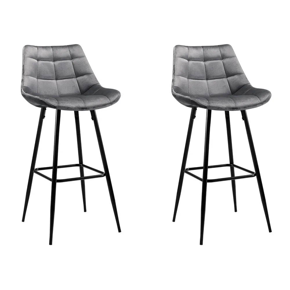 Two Bar Stools Velvet Chairs Grey