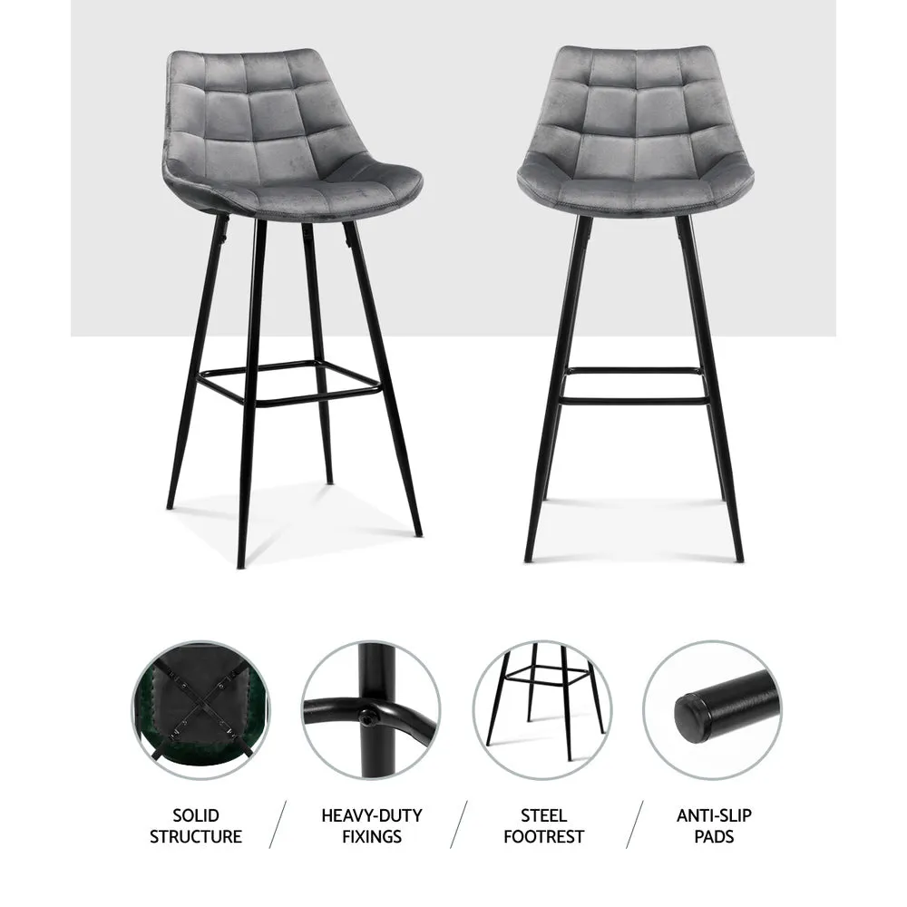 Two Bar Stools Velvet Chairs Grey