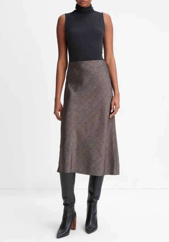 Vince Black and Camel Houndstooth Bias Slip Skirt