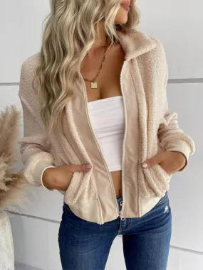 Wenkouban-Winter outfits ideas New fashion women's solid color long-sleeved lapel sherpa jacket