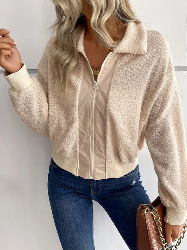 Wenkouban-Winter outfits ideas New fashion women's solid color long-sleeved lapel sherpa jacket