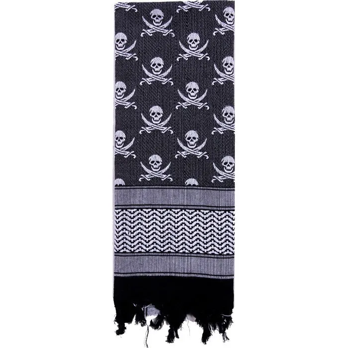 White   Black - Skulls Pattern Shemagh Tactical Desert Scarf