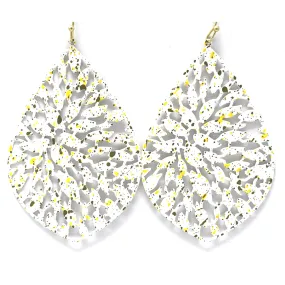 White Filigree Metal Teardrop Statement Earrings