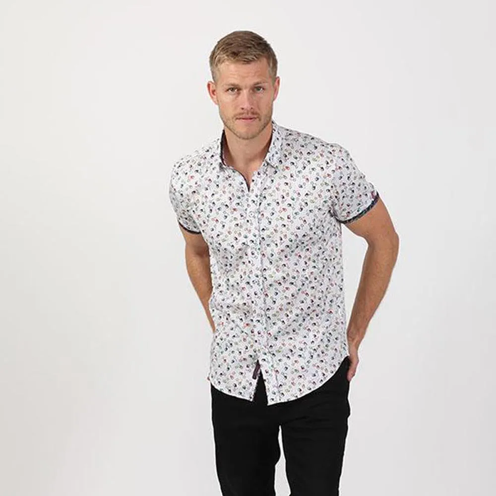 White Moped Print Short Sleeve Shirt