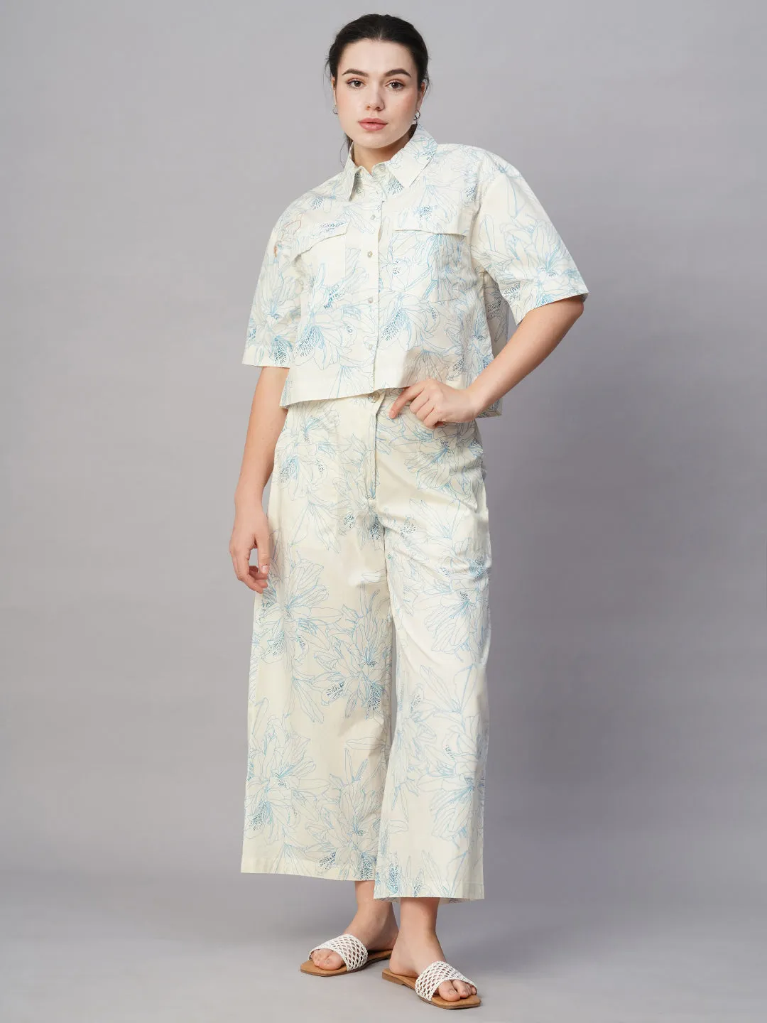 Women's Blue Cotton Regular Fit Culotte