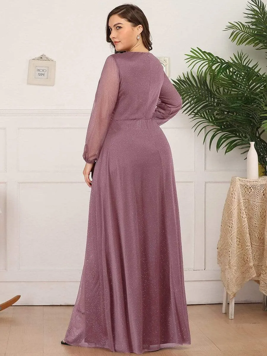 Women's Sexy Long Sleeve V-Neck Shiny Evening Dress