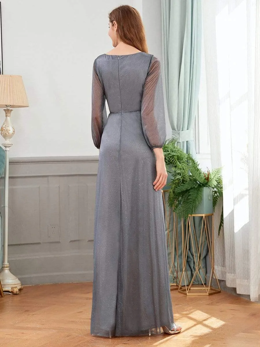 Women's Sexy Long Sleeve V-Neck Shiny Evening Dress