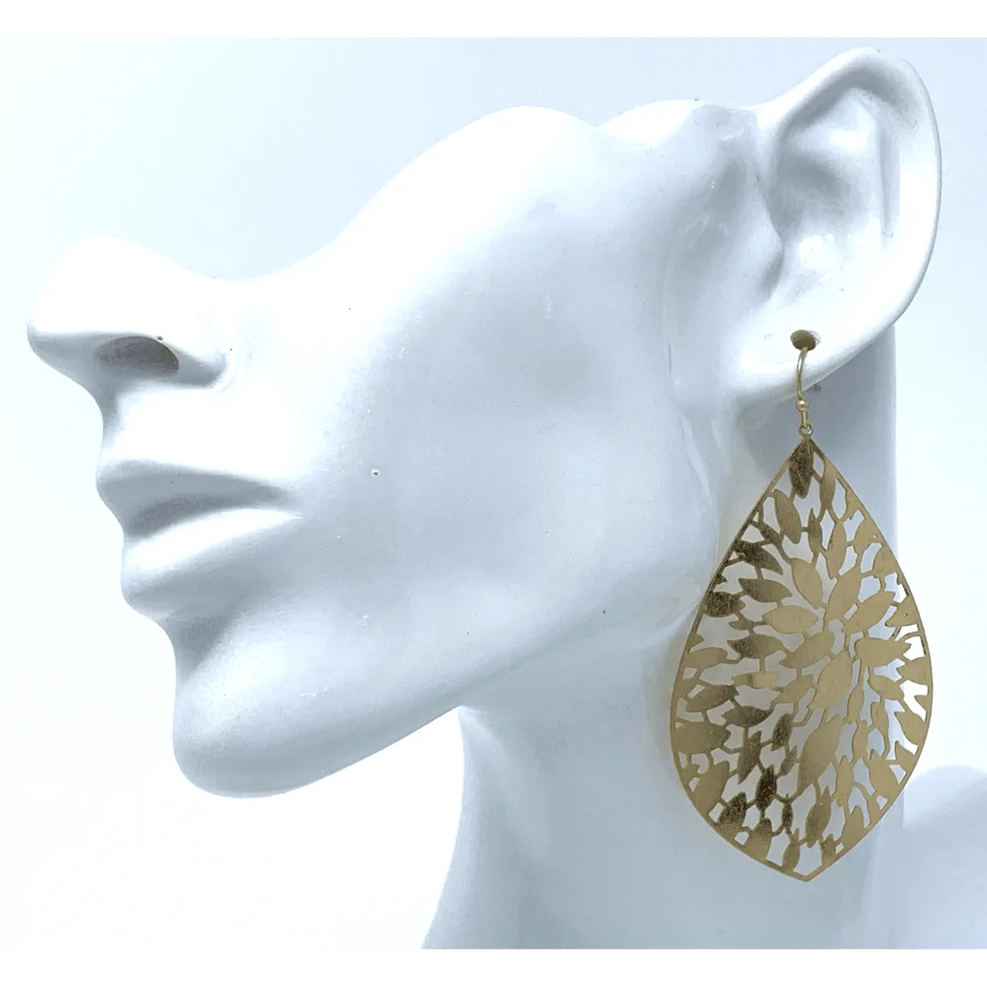 Worn Gold Filigree Teardrop Statement Earrings