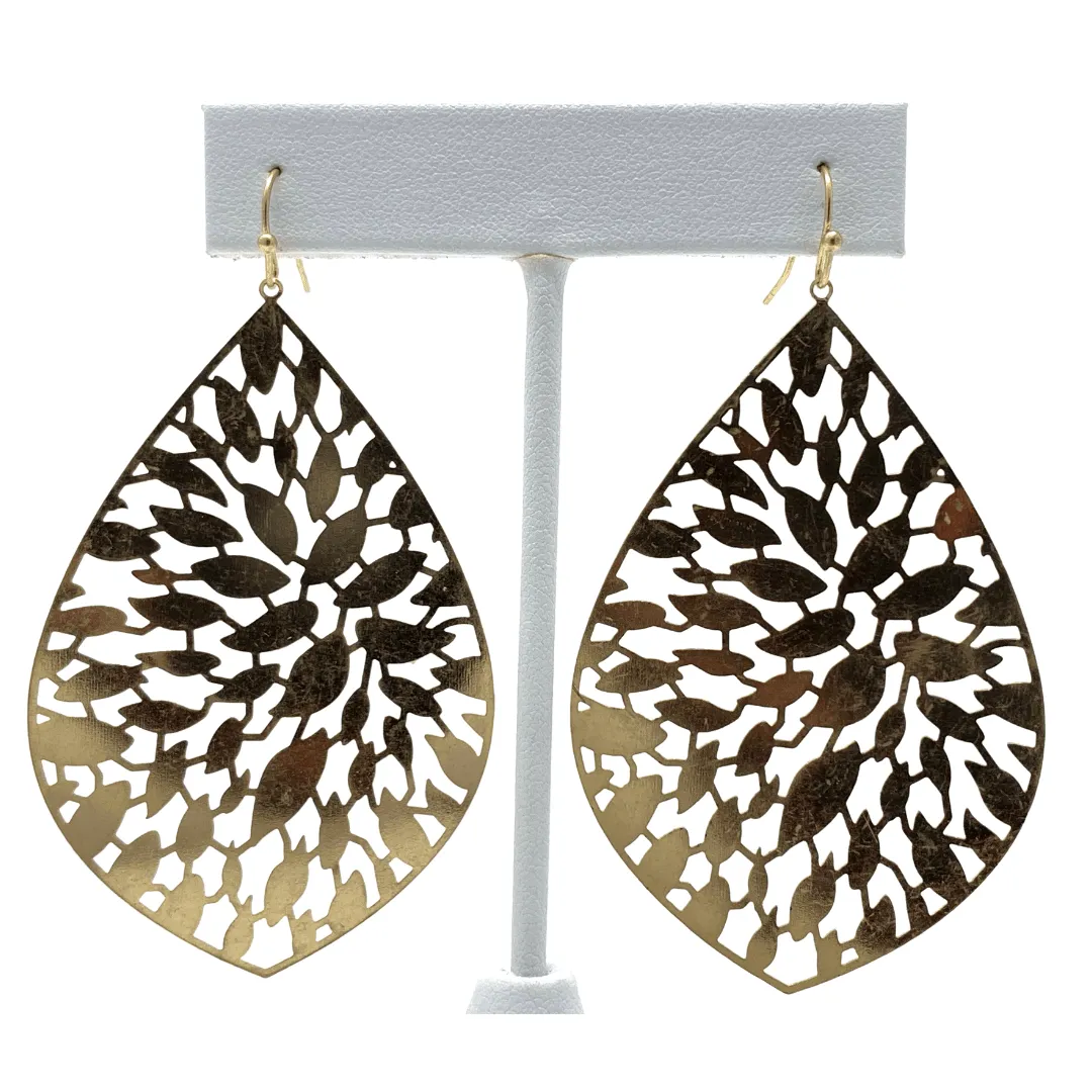 Worn Gold Filigree Teardrop Statement Earrings