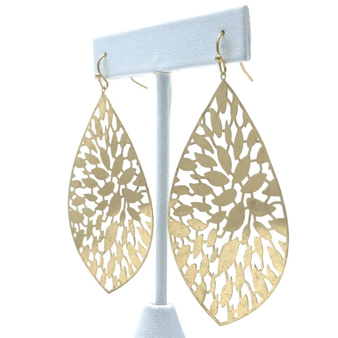 Worn Gold Filigree Teardrop Statement Earrings