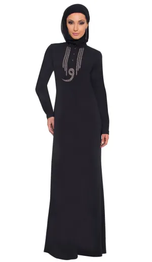 Wow Long Sleeve Modest Muslim Formal Abaya Dress - Black - FINAL SALE