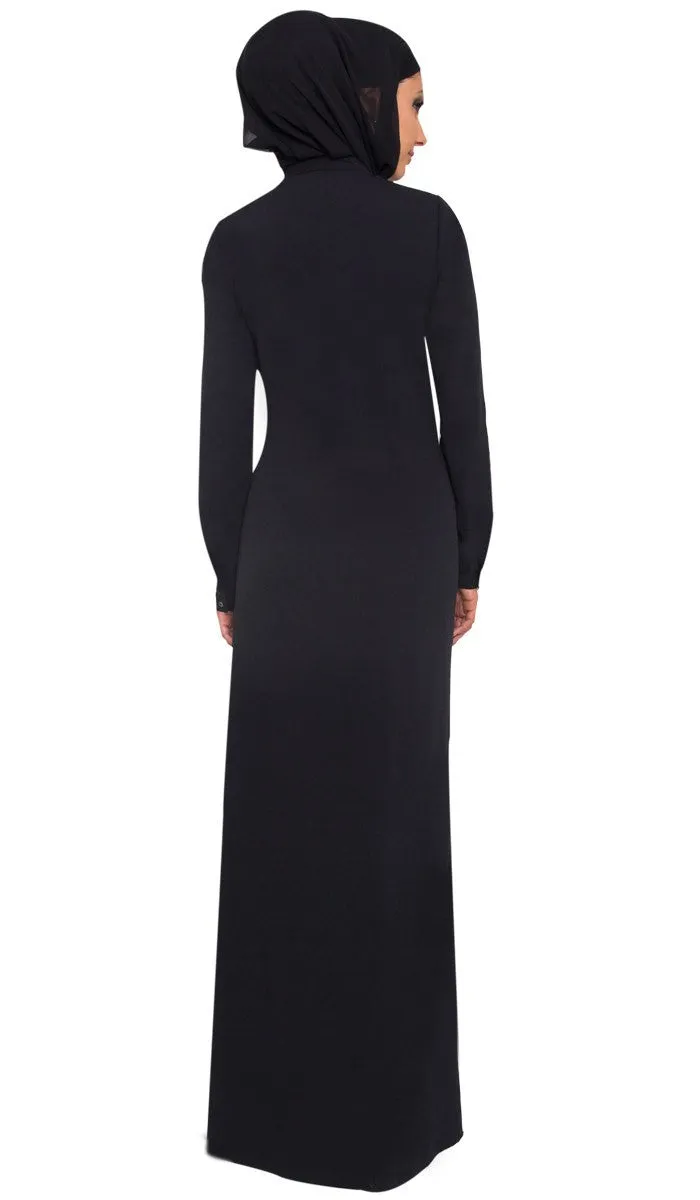 Wow Long Sleeve Modest Muslim Formal Abaya Dress - Black - FINAL SALE