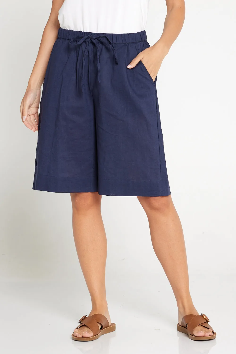 Zhuri Linen & Cotton Shorts - Navy